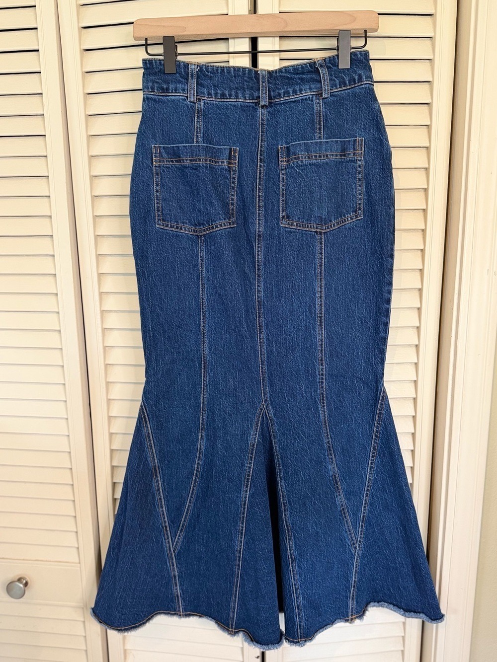 Pilcro Anthropologie Dark Wash Fluted Denim Maxi Skirt Petite 2P - Picture 6 of 7